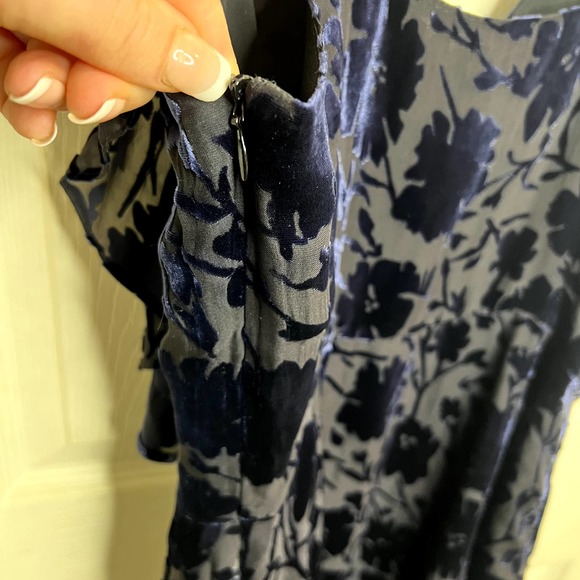 LoveShackFancy Alanis V-Neck Burnout Blue Velvet Ruffle Mini Dress Blue Size 6 - Picture 6 of 9